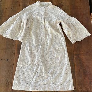 WRAP London eyelet lace dress with flair sleeves. Size 2.